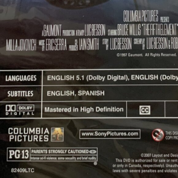 The Fifth Element DVD Anamorphic Widescreen Region 1 2007 PG 13 Bruce Willis NEW - Picture 4 of 8